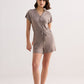 V-neck Drawstring Knit Romper in Earth Grey