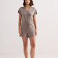 V-neck Drawstring Knit Romper in Earth Grey