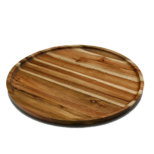 [ Set of 3 ] Zavis Green Acacia Wood Round Stackable Plate / Platter 14" | Dishwasher Safe