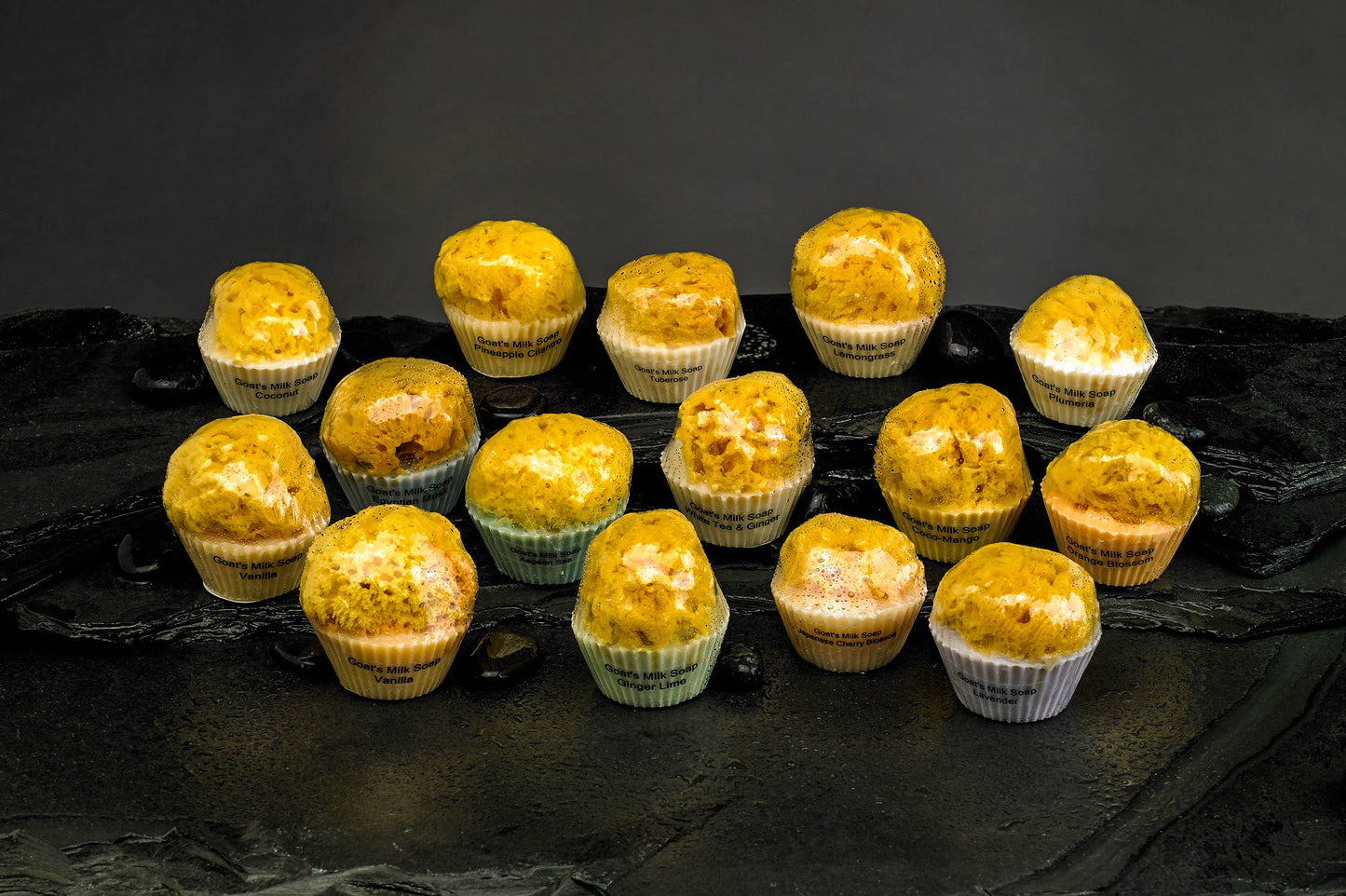 Goat's Milk Cupcake Soap w/ Embedded Sea Sponge-Blueberry Thyme