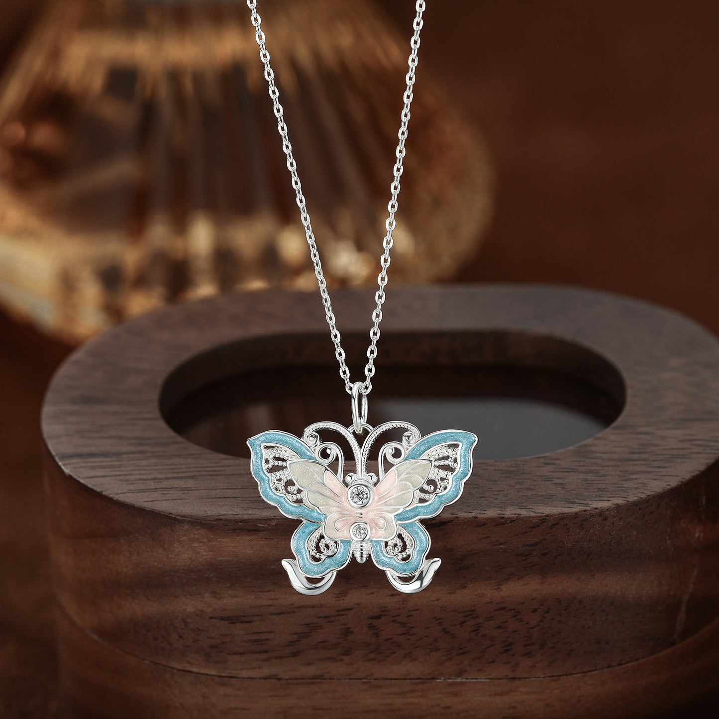 S999 Sterling Silver Pure Silver Necklace Female Butterfly Lock