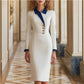 Stylish And Elegant Blue-and-white Contrast Lapel Dress