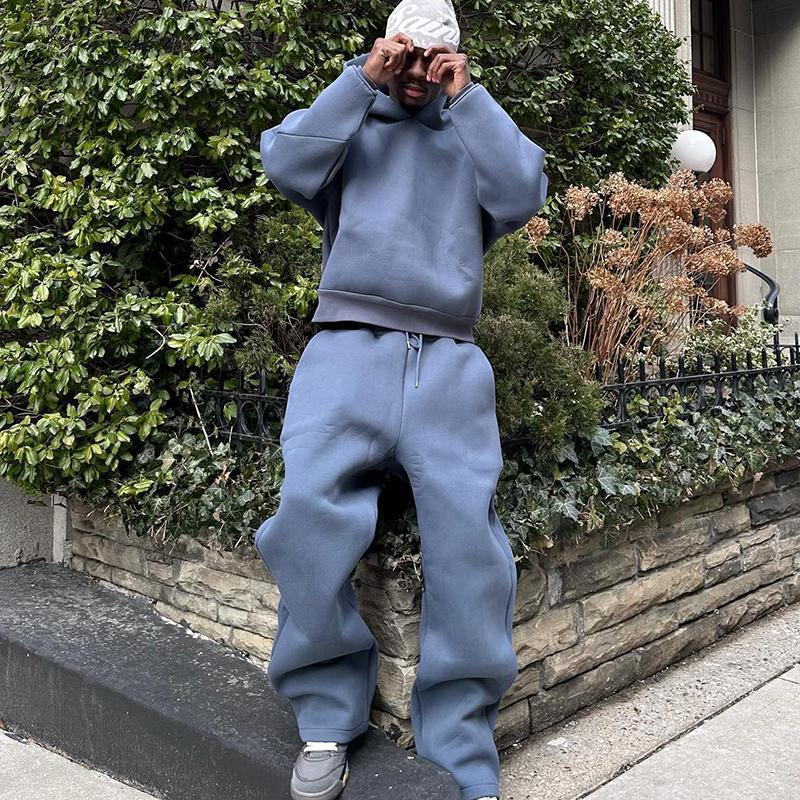 Men's Casual Solid Color Hooded Pullover Straight Pants
