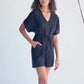 V neck Drawstring Romper in Black