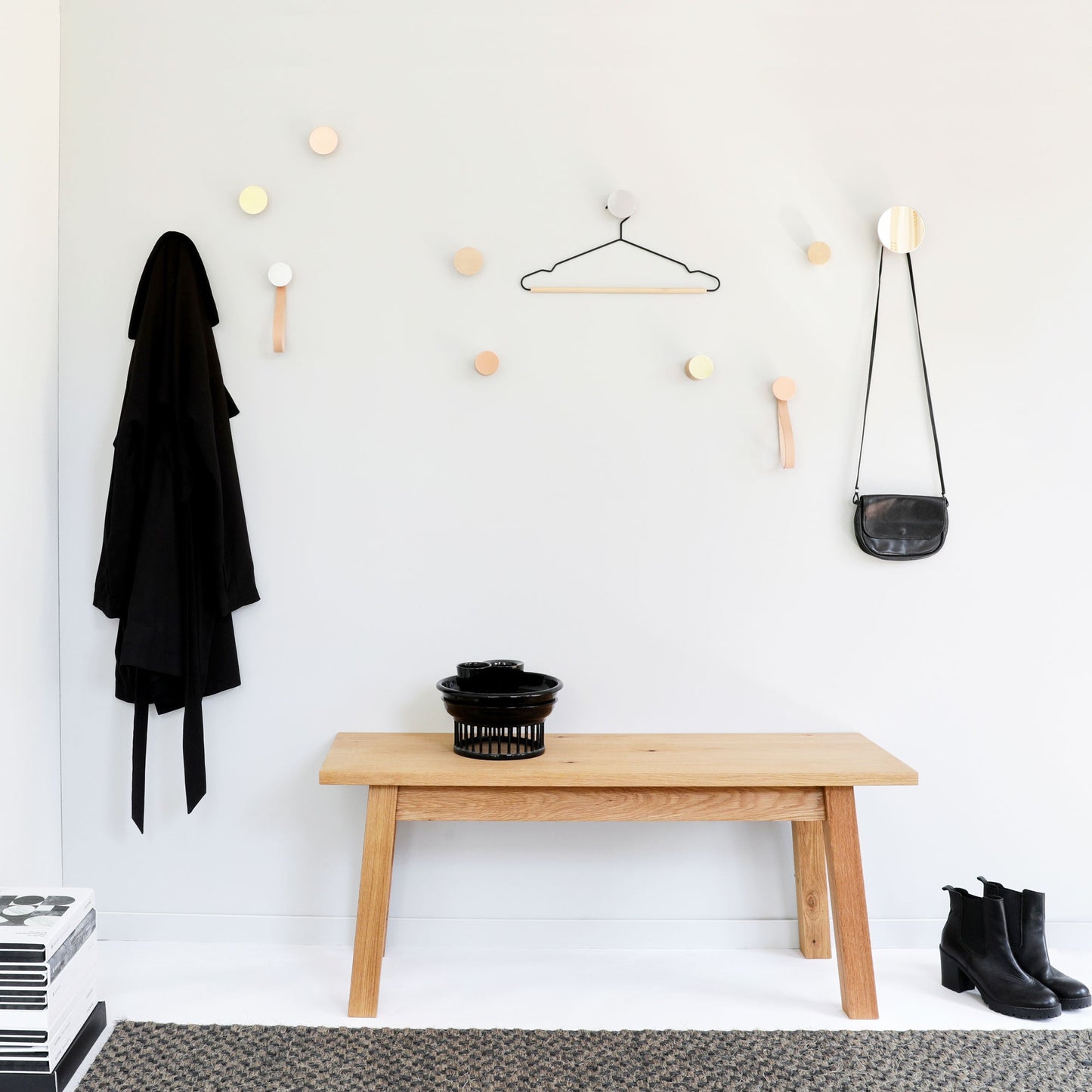 Round Beech Wood Wall Mounted Mirror Coat Hook
