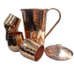 Set of One Copper Pitcher with Top and Four Tumblers, Hammered and Shiny Finish