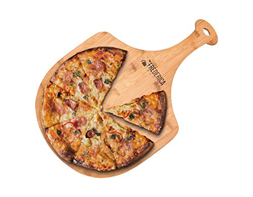 Pizzaheber und Schneidebrett aus hochwertigem Natur-Bambus (für Pizza, Obst, Gemüse, Käse)
