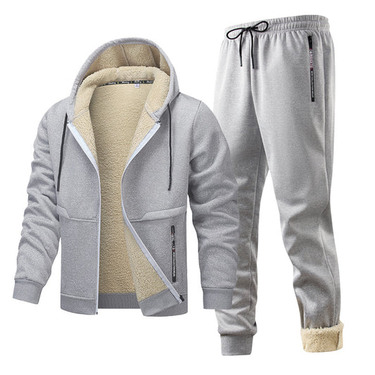 Herren Fleece-Stepp-Set mit Kapuzenpullover und Fleece-gefütterter Jacke für Herren