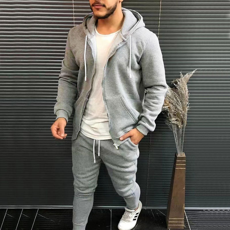 Mens Fashion Solid-Color Causel Hooded