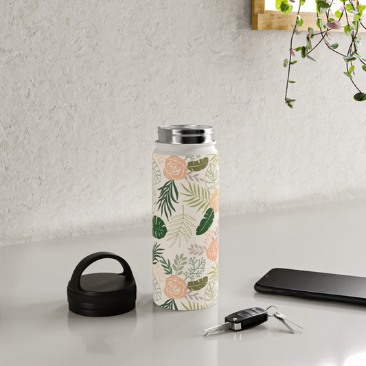 Yellow & Green Tropical Floral Handle Lid Water Bottle