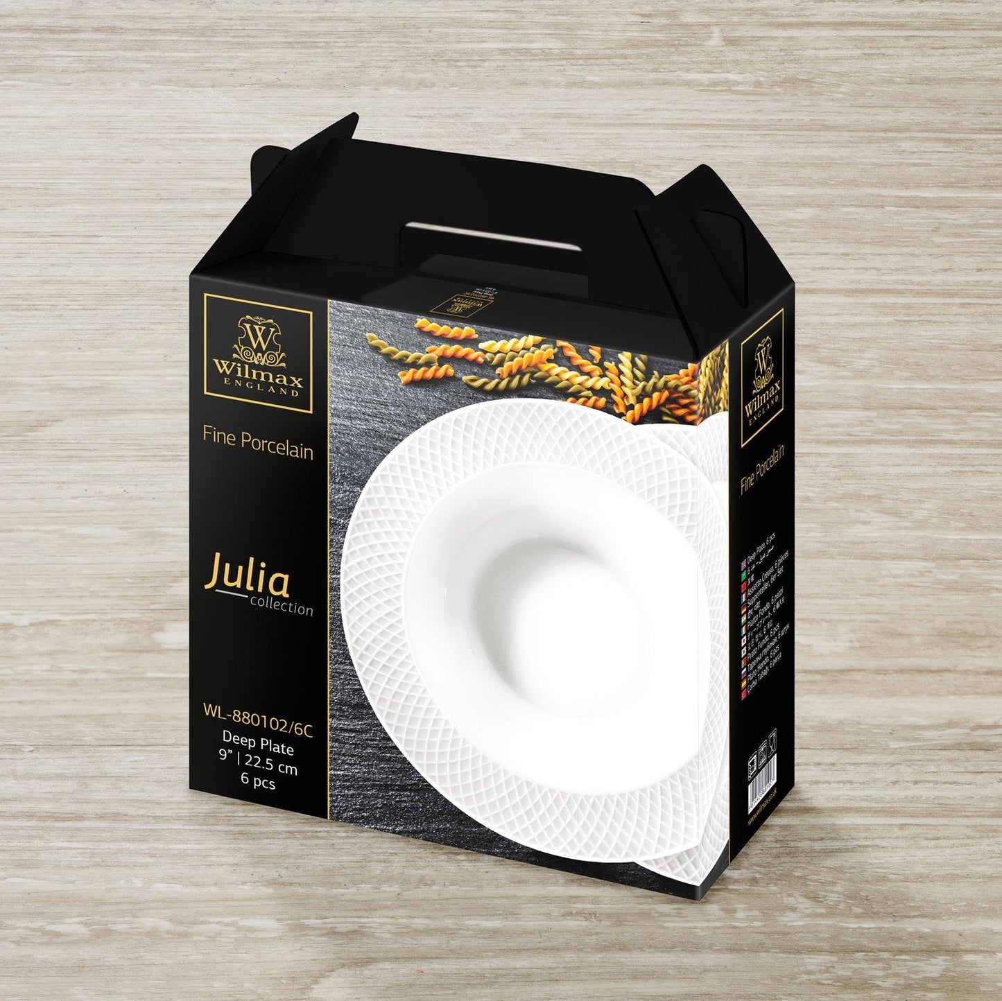 White Porcelain Deep Plate With Embossed Wide Rim 9" inch | Set Of 6 In Gift Box
