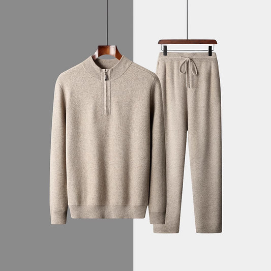 Herren Schwerer Ziegen-Sieben-Nadel Verdickter Warmer Halb-Reißverschluss-Strickpullover