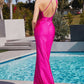Asymmetrical Stretch Satin Glitter Gown