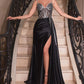 Fitted Satin Gown With Beaded Bodice