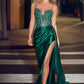 Fitted Satin Gown With Beaded Bodice