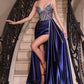 Fitted Satin Gown With Beaded Bodice