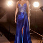 Fitted Satin Gown With Beaded Bodice