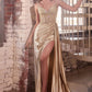 Fitted Satin Gown With Beaded Bodice