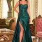 Fitted Stretch Satin Gown With Sash