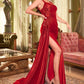Fitted Stretch Satin Gown With Sash