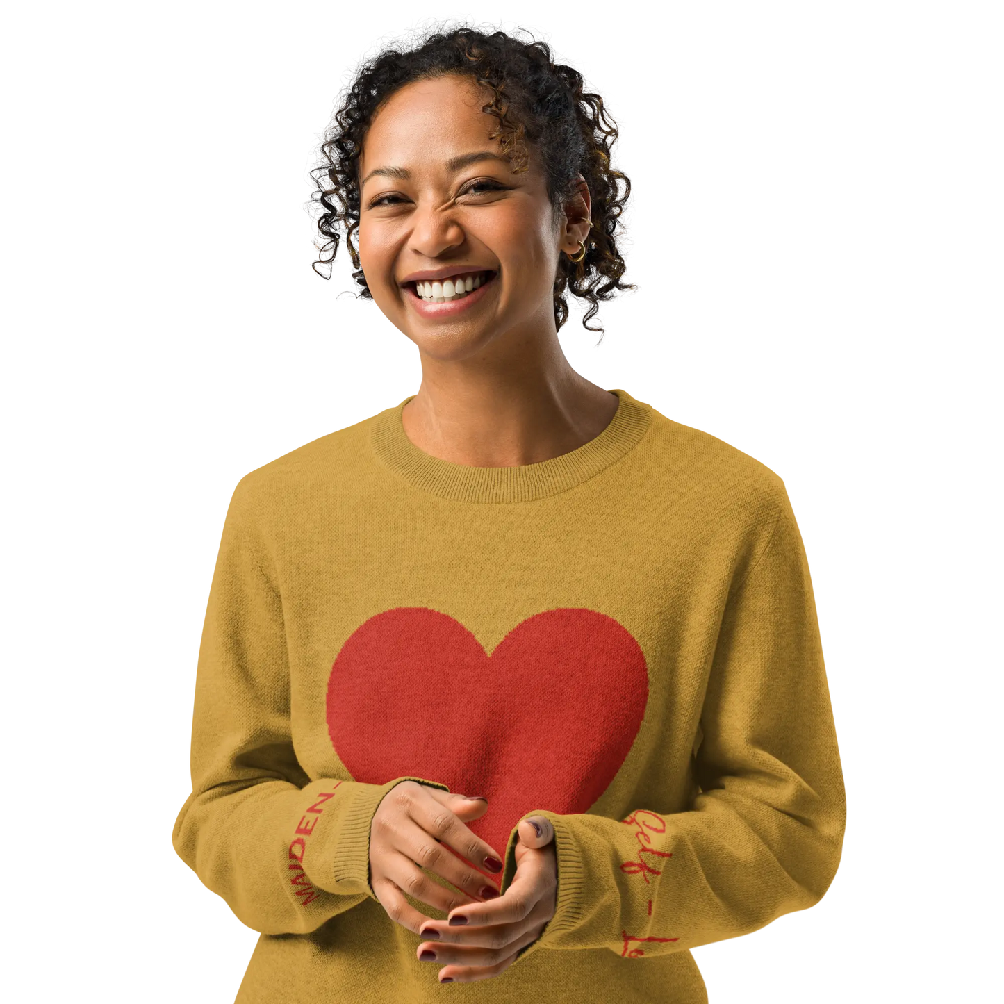 Heart - Knitted crew neck sweater MUSTARD