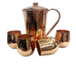 Set of One Copper Pitcher with Top and Four Tumblers, Hammered and Shiny Finish
