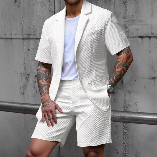 Herren figurbetonter Business-Casual-Zweiteiler mit kurzen Ärmeln