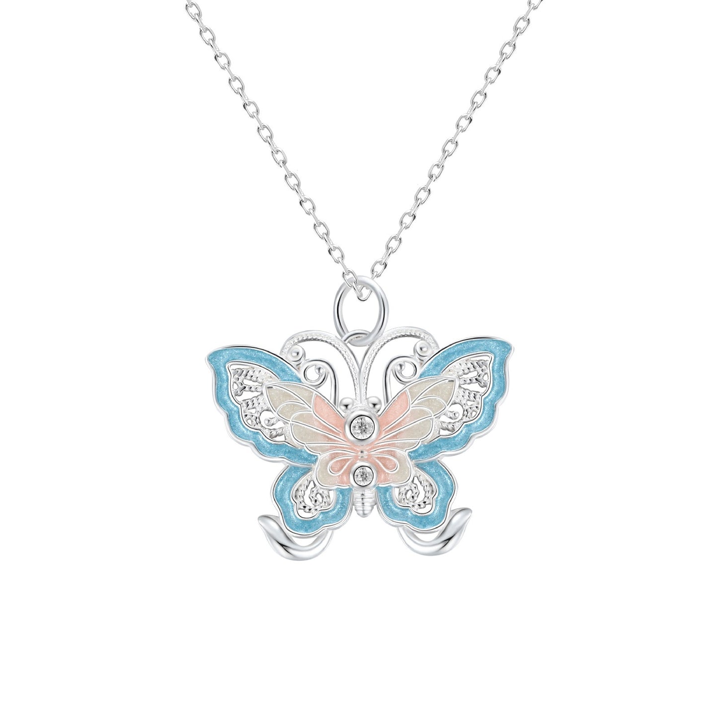 S999 Sterling Silver Pure Silver Necklace Female Butterfly Lock