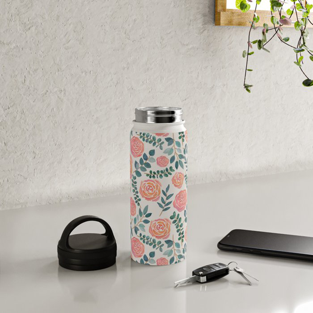Watercolor Floral Handle Lid Water Bottle