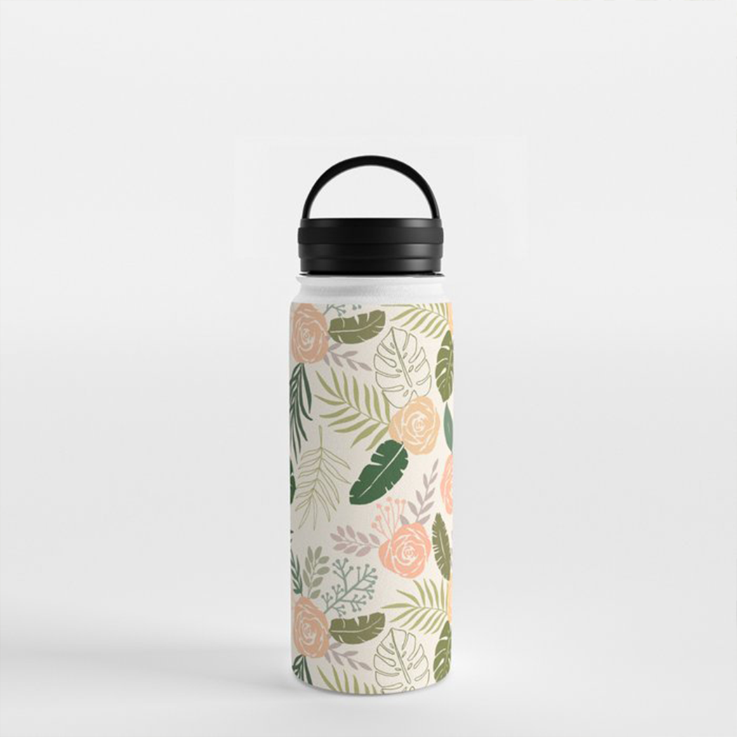 Yellow & Green Tropical Floral Handle Lid Water Bottle