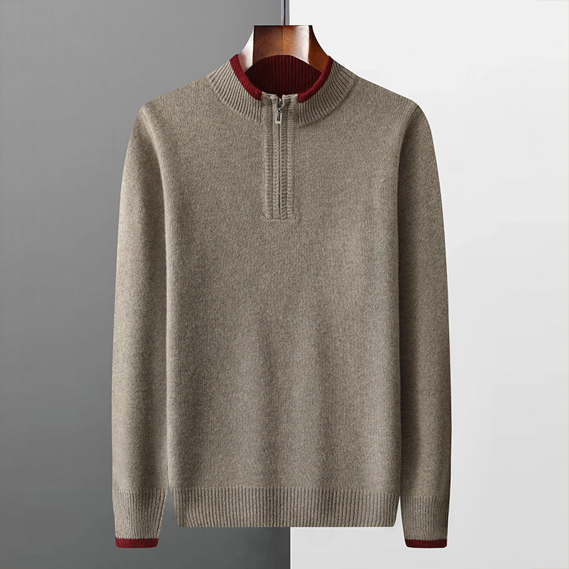 Mens Loose-Fit Half-Zip Turtleneck Thermal Sweater With Extra Padding