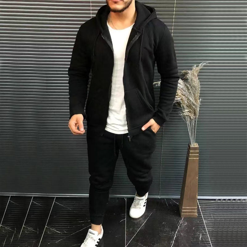 Mens Fashion Solid-Color Causel Hooded