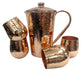 Set of One Copper Pitcher with Top and Four Tumblers, Hammered and Shiny Finish