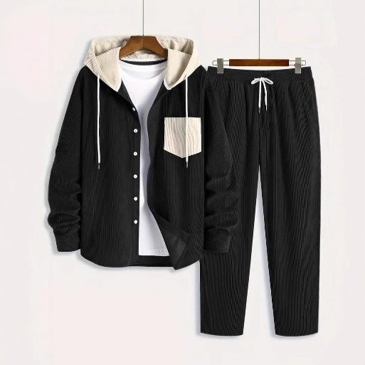 Herren-Waffel-Kapuzenpullover-Set, trendiger Zweiteiler