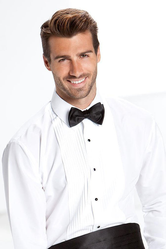 "Enzo" White Pleated Laydown Tuxedo Classic Fit Shirt
