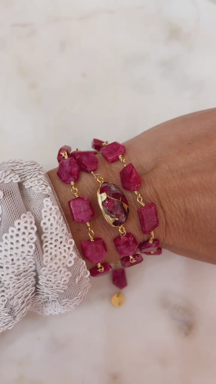 Hana Wrap Bracelet/Necklace in Red Mojave Copper Turquoise - Chunky Stone