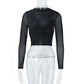 Mesh Long-sleeve Cropped Top With Patchwork Design