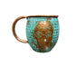 Set of Two Copper Barrel Mugs with Chiselled Skull (Day of the Dead), Hammered and Turquoise Patina
