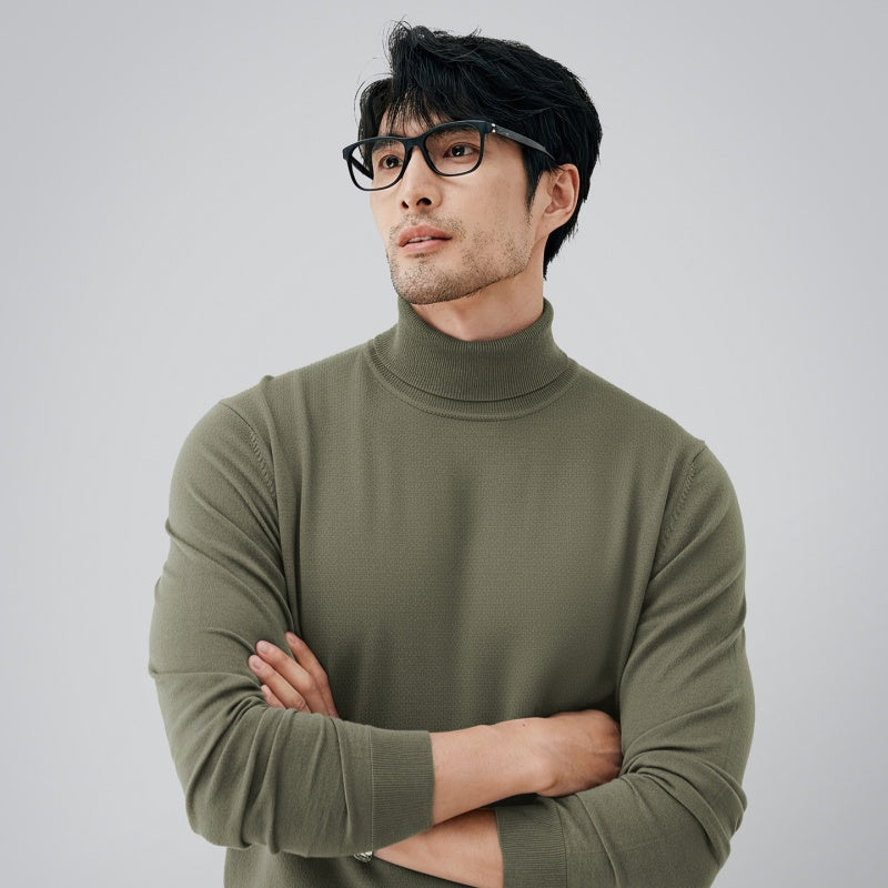 Mens Casual Turtleneck Sweaterthermal Base Layer Knit For Fall And Winter