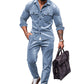 Men's Suede Solid Color Single-breasted Tooling Cardigan Two-piece Set