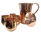 Set of One Copper Pitcher with Top and Four Tumblers, Hammered and Shiny Finish