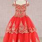 Embroidery Embellished Glitter Mesh A-Line Kids Dress