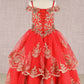 Embroidery Embellished Glitter Mesh A-Line Kids Dress