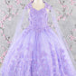 3-D Butterfly Sequin Mesh Kids Dress w/ Detachable Long Mesh Cape