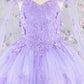 3-D Butterfly Sequin Mesh Kids Dress w/ Detachable Long Mesh Cape