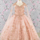3-D Butterfly Sequin Mesh Kids Dress w/ Detachable Long Mesh Cape