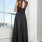 Empire Waist Long Dress with Ruched Bodice and Lace Back