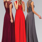 Empire Waist Long Dress with Ruched Bodice and Lace Back
