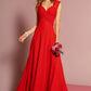 Empire Waist Long Dress with Ruched Bodice and Lace Back