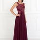 Chiffon Illusion V-Neck A-Line Long Dress with Beads Embellished